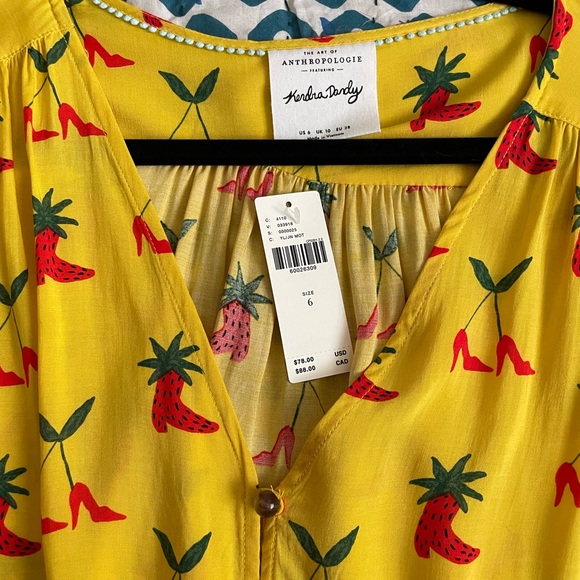 NWT Anthropologie Kendra Dandy Dreamer Buttondown Top Yellow Strawberry - Picture 10 of 11